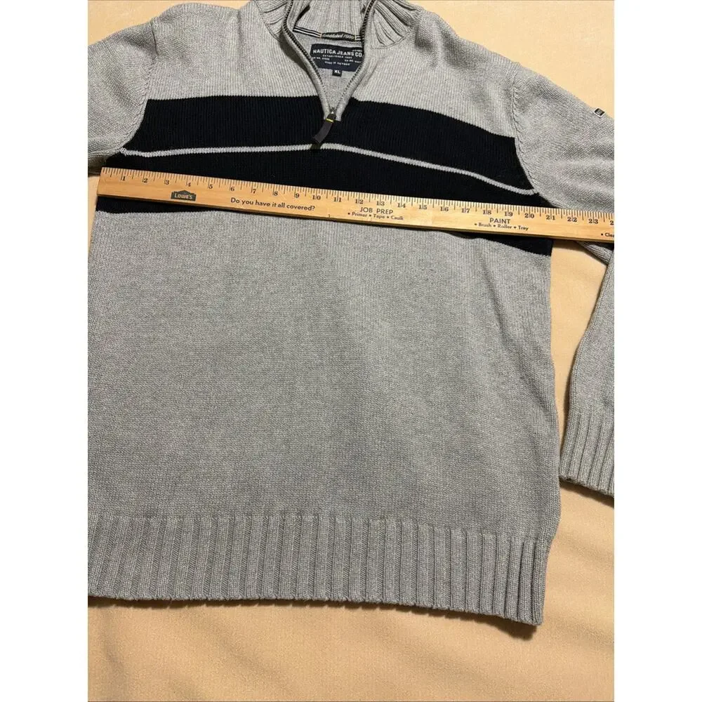 NAUTICA Jeans Co. Men's Navy Blue & Gray Block Quarter Zip Sweater Size XL